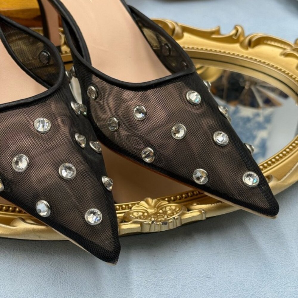 🆕 LOEFFLER RANDALL 🧿 NWOT Paloma Mesh Mid-Heel Mules, Black/Clear, Sz 9 - Picture 14 of 16